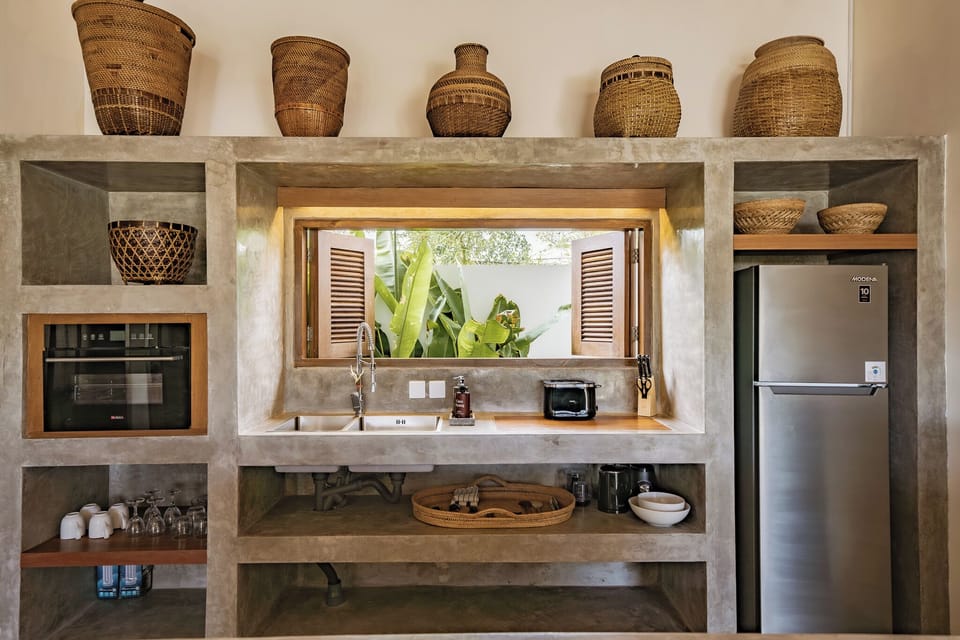 Deluxe Villa, Patio, Pool View | Private kitchen | Fridge, oven, stovetop, cookware/dishes/utensils
