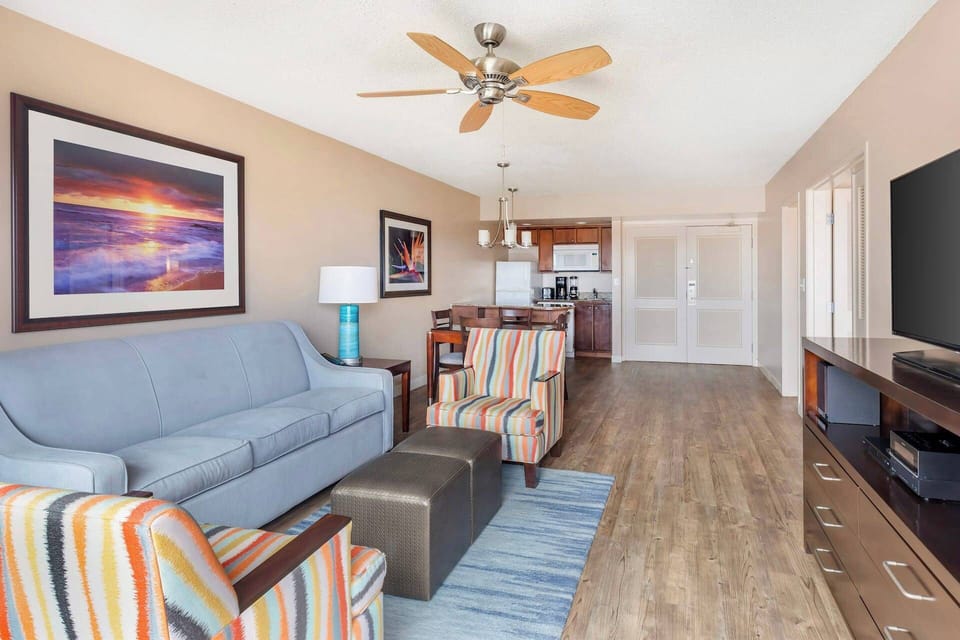 Spacious enough for a small family. It comes with a kitchenette (no stove/oven)