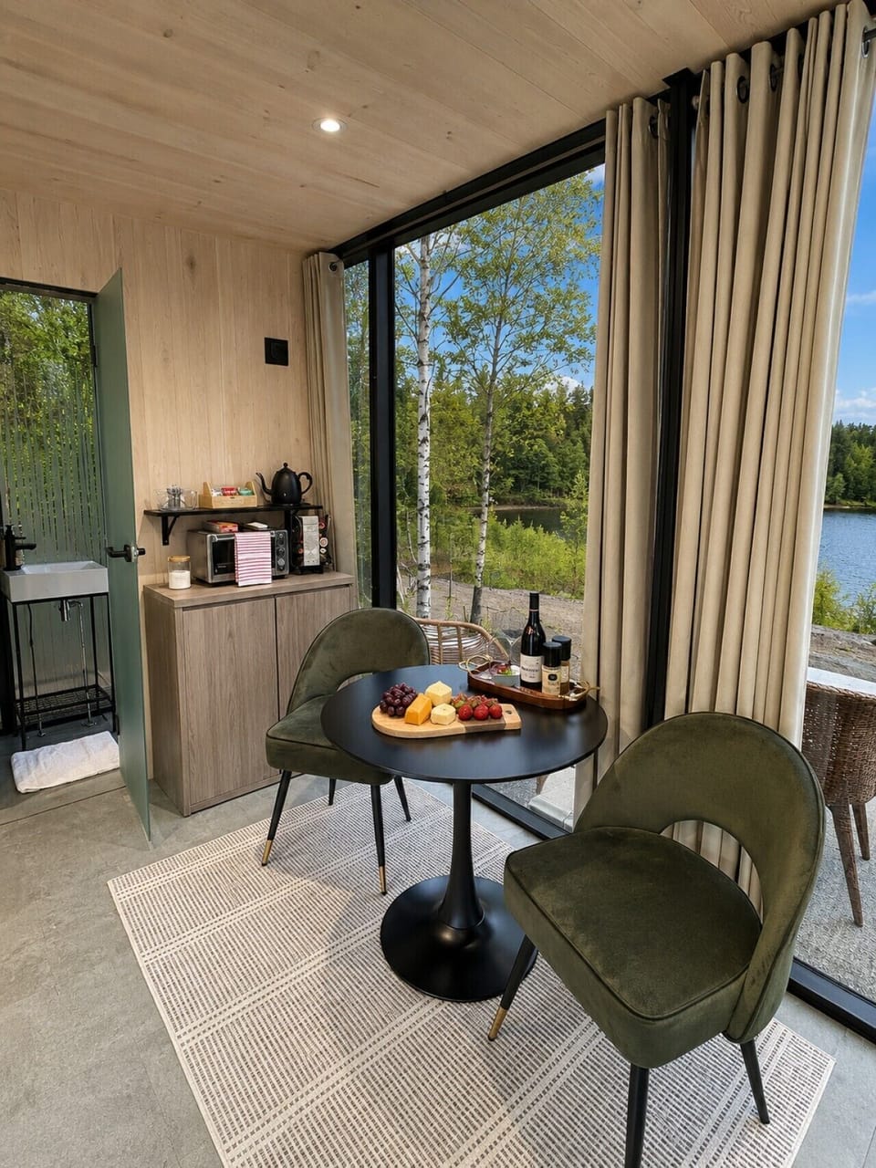 Quaint dining space with beautiful pond views