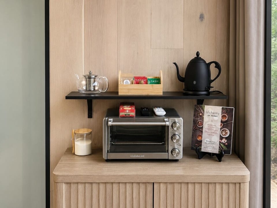 Enjoy some tea & cabinet stocked with cooking essentials