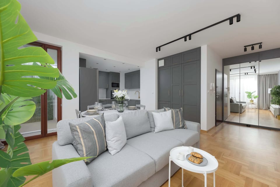 Comfortable, fold-out sofa in the living room. 