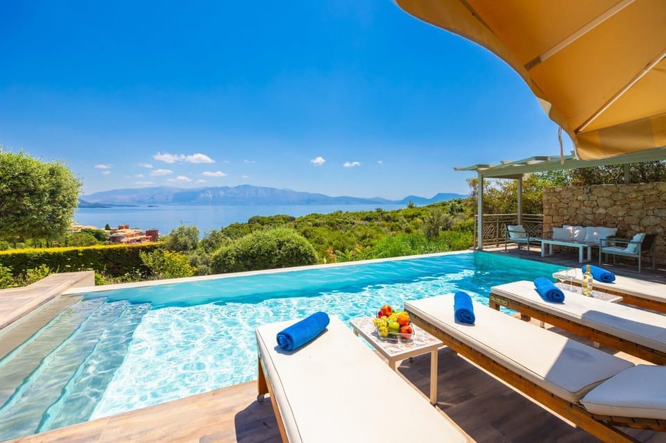 Private pool and terrace with sea views