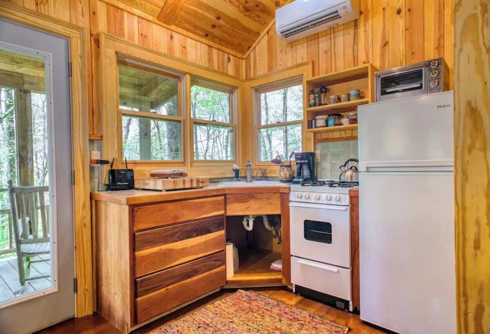 Kitchen with Porch in the Background. 
