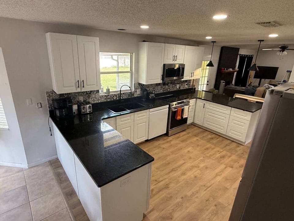 There is plenty of counter space for food prep