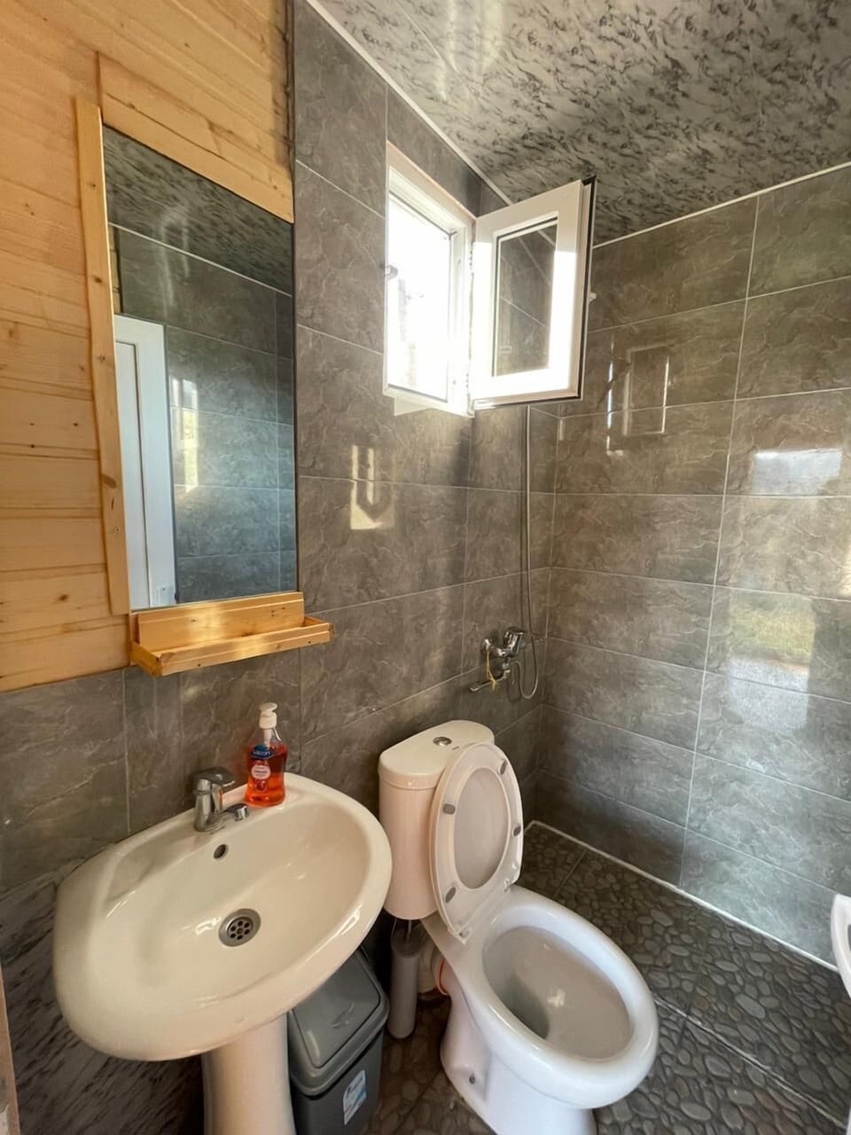 Shower, bidet, towels, soap