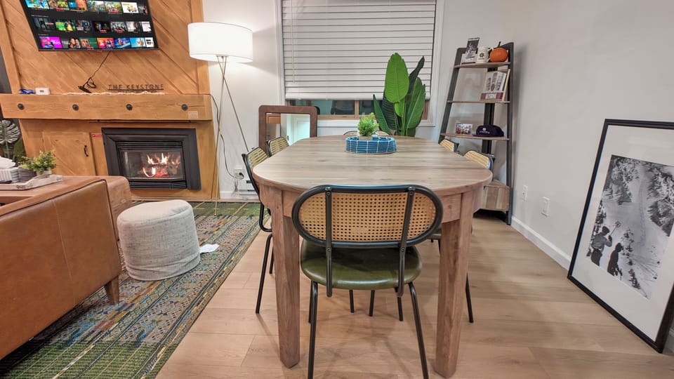 Elegant dining setup with natural wood