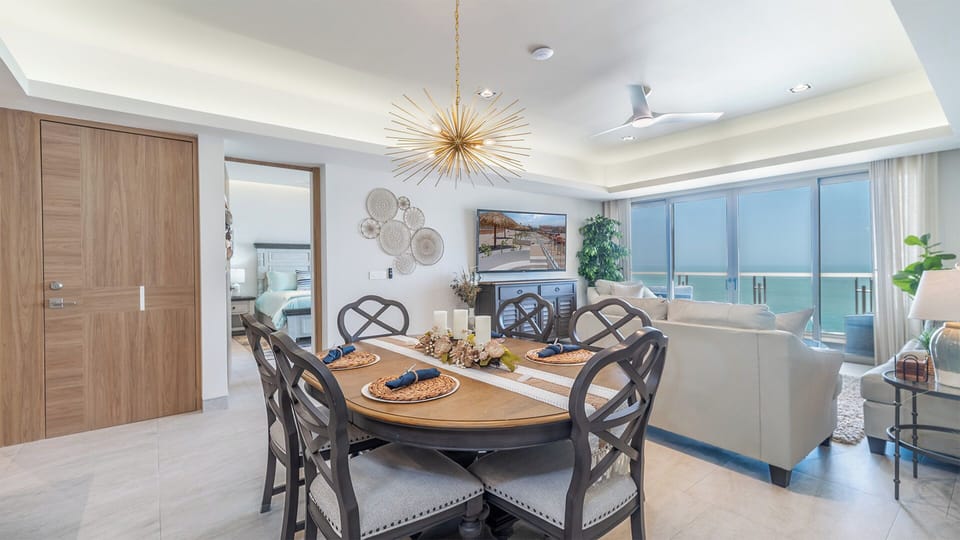 Dining table and living room