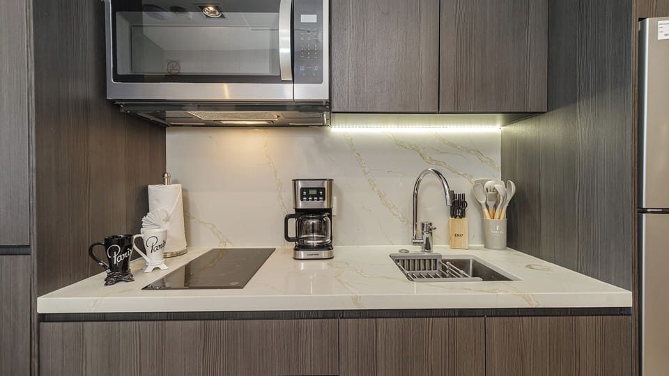 Sink and stove top with microwave