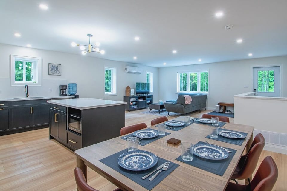Dining area, kitchen and living room