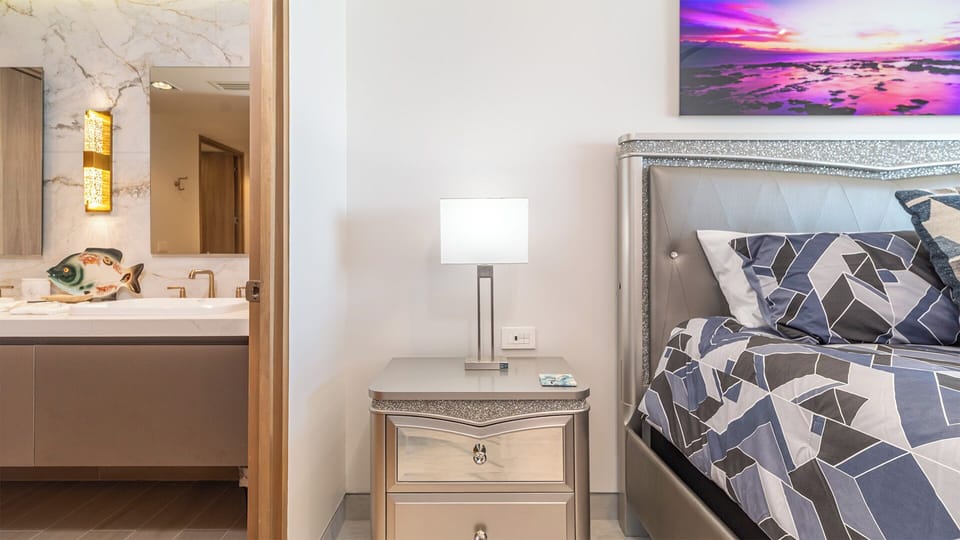 The bathroom is accessed from the bedroom directly