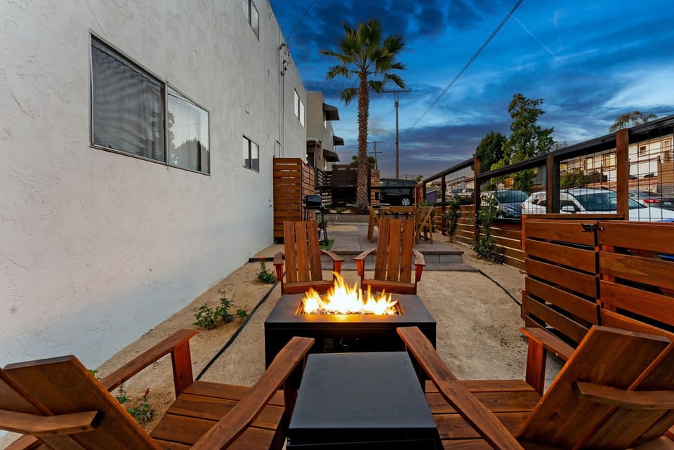 Our outdoor hangout—perfect for relaxing under the lights