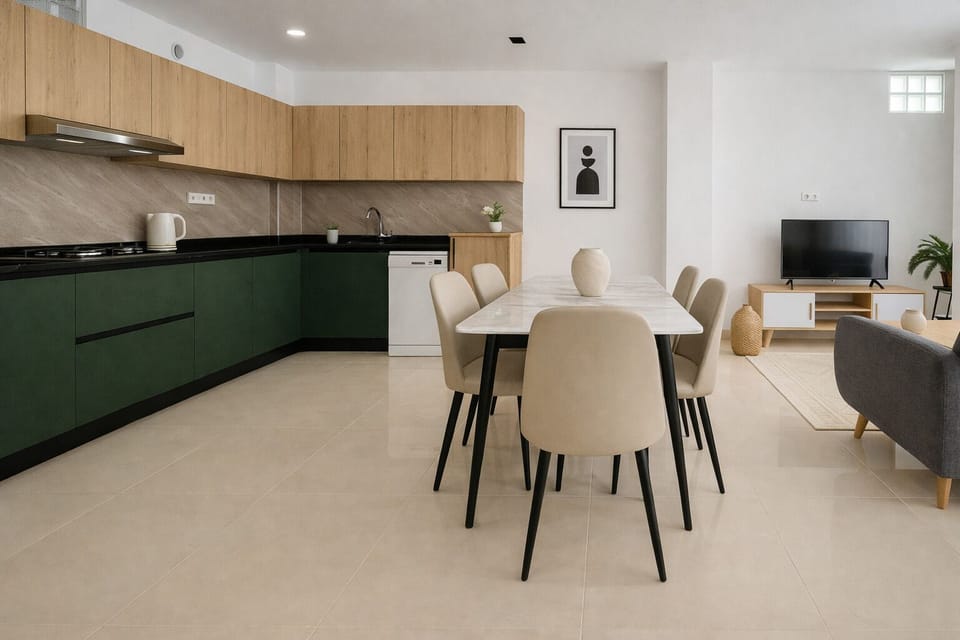 Apartment | Private kitchen | Fridge, microwave, oven, stovetop
