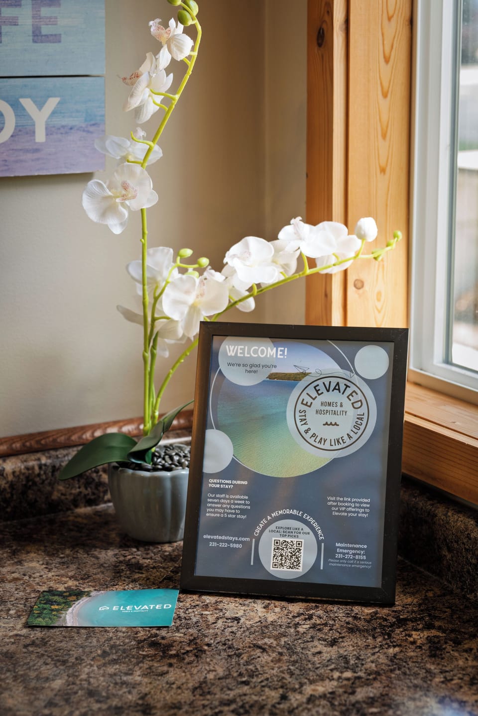 Thoughtful welcome station with guest info, local touches, and everything you need to settle in with ease.