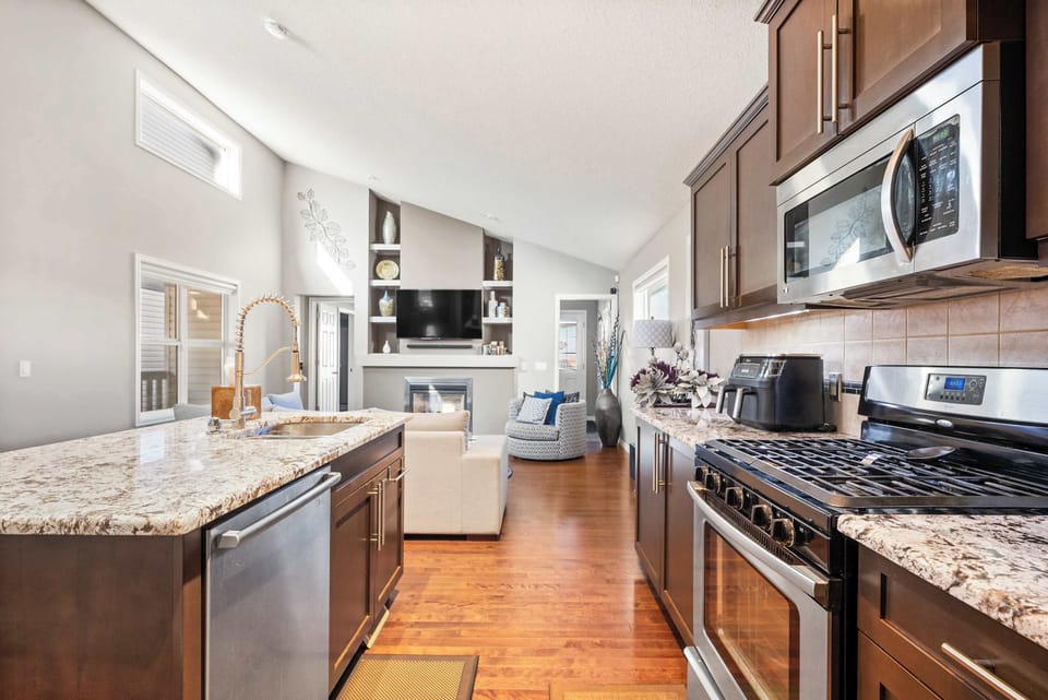Cook like home with stainless steel appliances, cookware, and essentials.