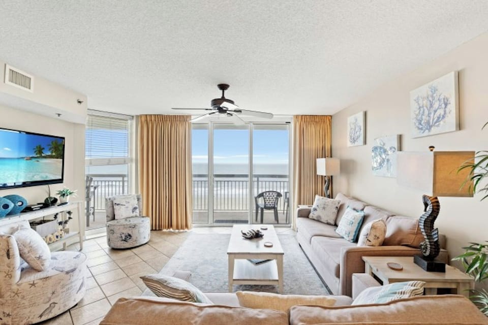 The ocean front living room is fabulous for movie night with the family.