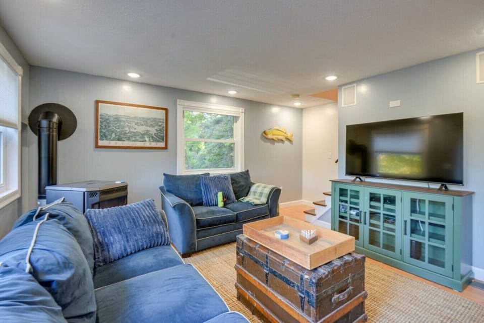 Enjoy movie nights in the open concept, comfy living room