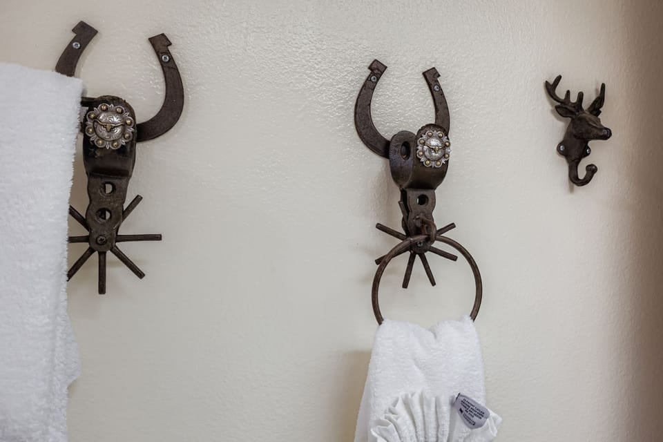 Stylish Towel Holders in the Primary Bathroom.
