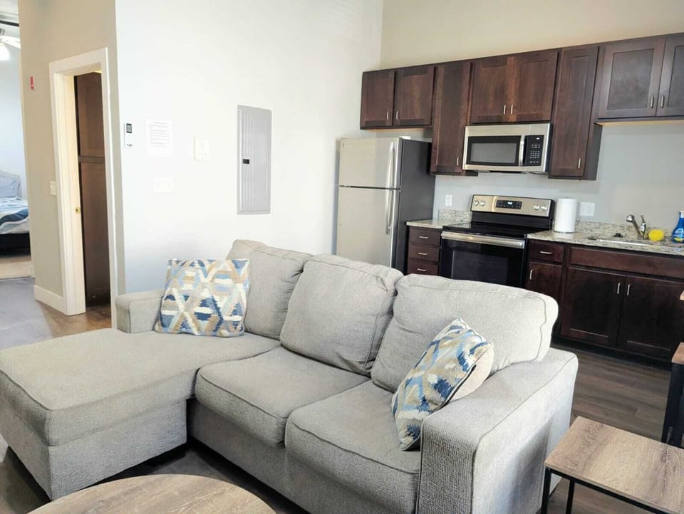The cozy living room is designed for relaxation and entertainment.