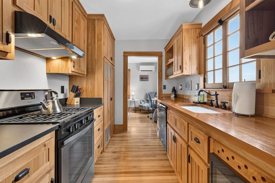 You'll find all the expected appliances in the kitchen, range, dishwasher, microwave, fridge