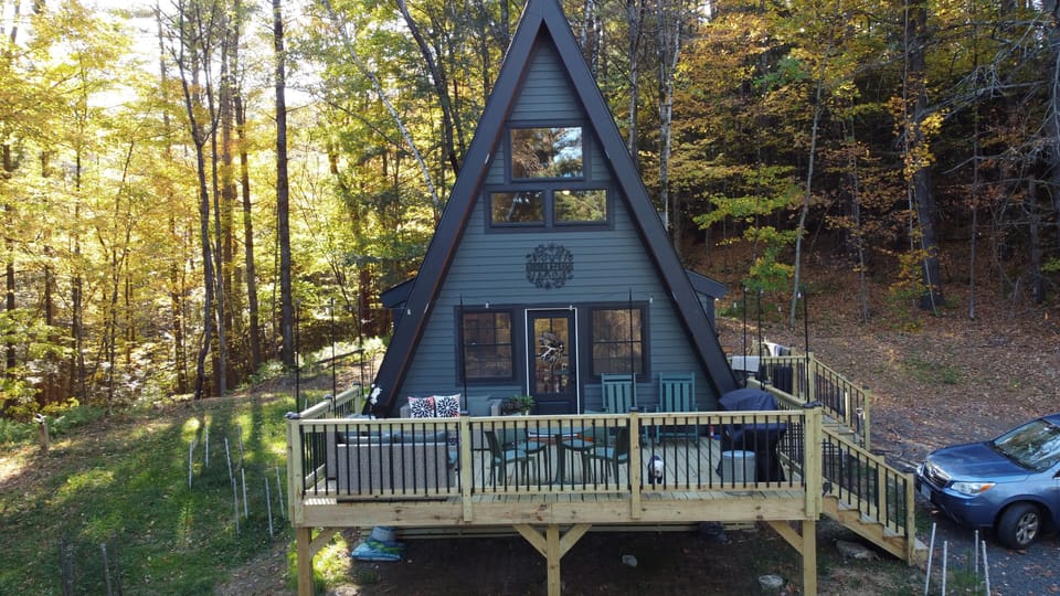 Welcome to our newly built A-Frame cabin nestled in the woods. 