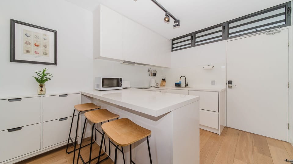 Kitchen island with bar seating.