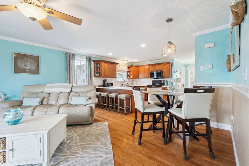 Open living room and kitchen area.