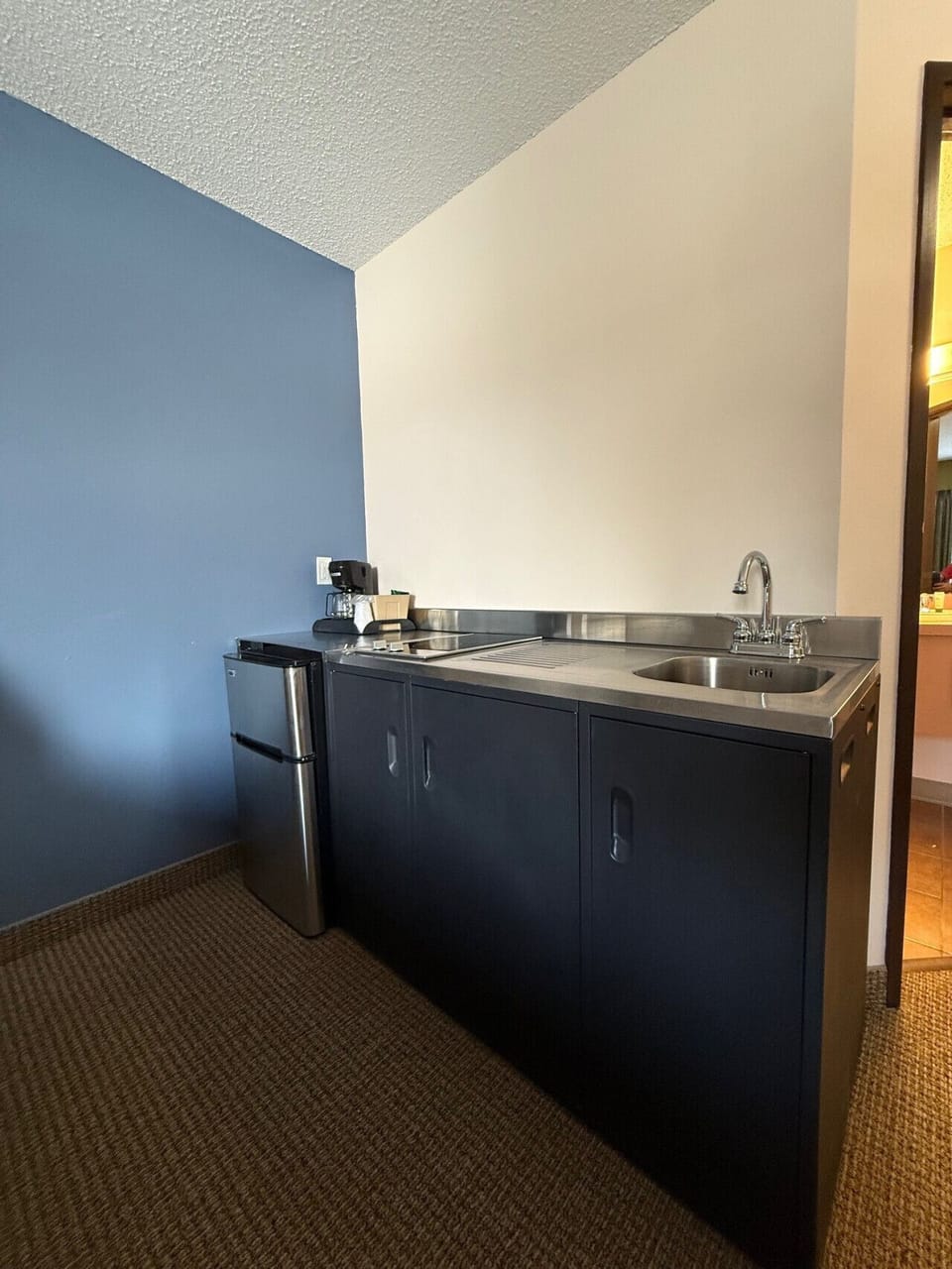 Functional kitchenette offering a mini-fridge and sink for guest use.