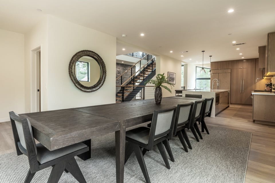 Dining Room- Large Dining Table ,Seats 10 with 6 chairs and a large bench.