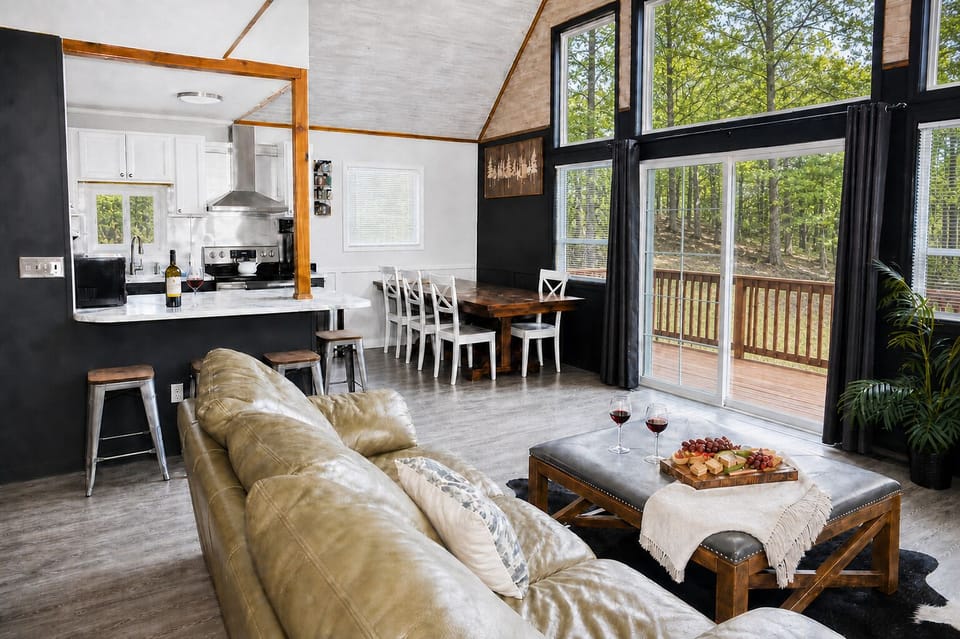 Cozy lounge with smart TV & warm wood accents - Open-air cozy living room