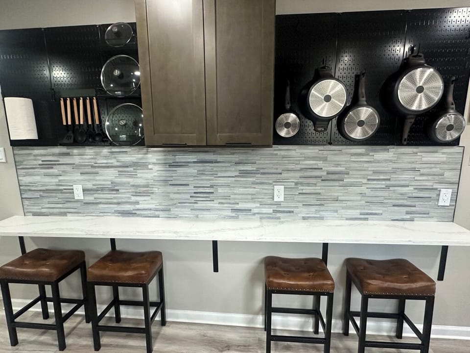 Pots, pans, utensils, dishes, drink ware, and basic spices provided. 