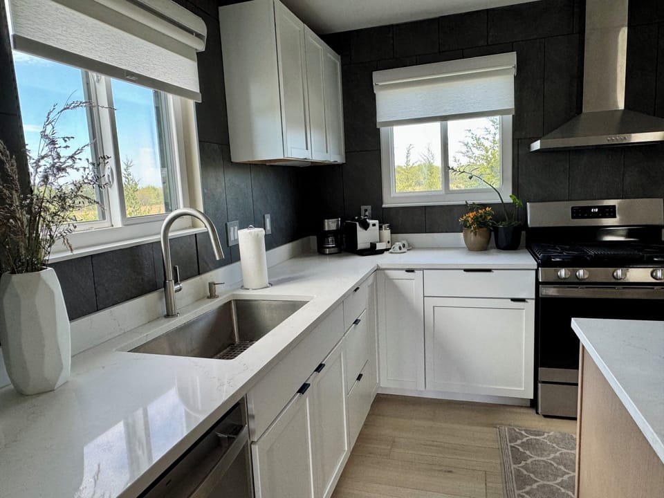 Fully stocked kitchen.