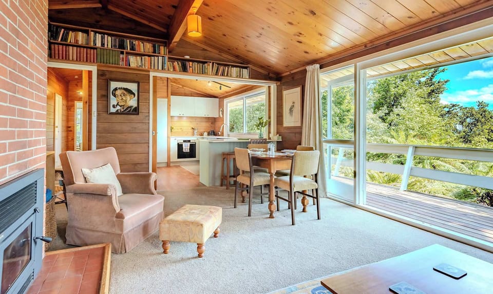 Living room with sliding glass doors to the deck
