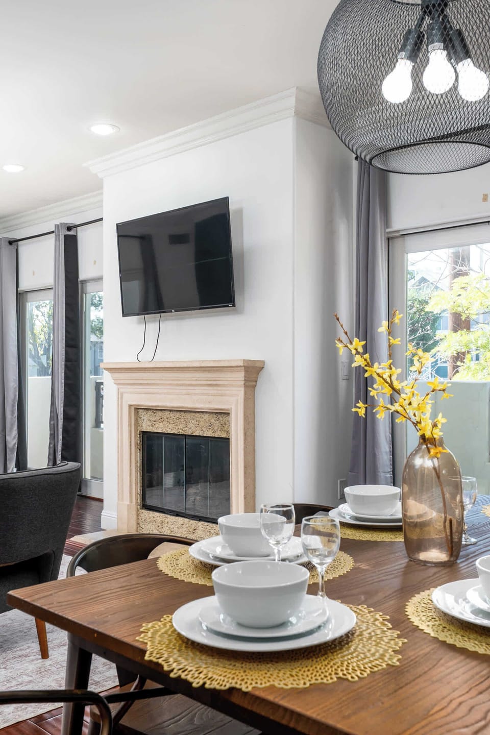 Inviting living space with fireplace and TV