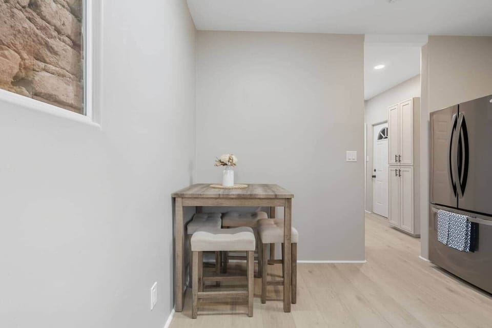 Dining table and four stools