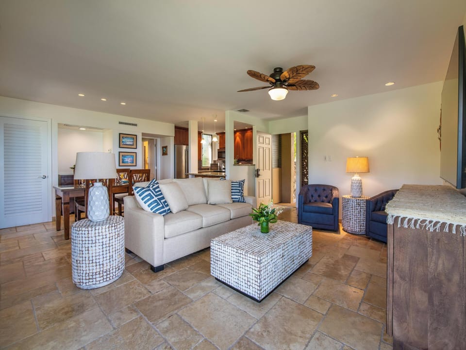 Sink into comfortable seating, including a cozy sofa bed for flexible sleeping arrangements.