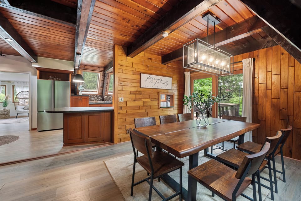 Cozy dining area with rustic charm — seats 8 comfortably