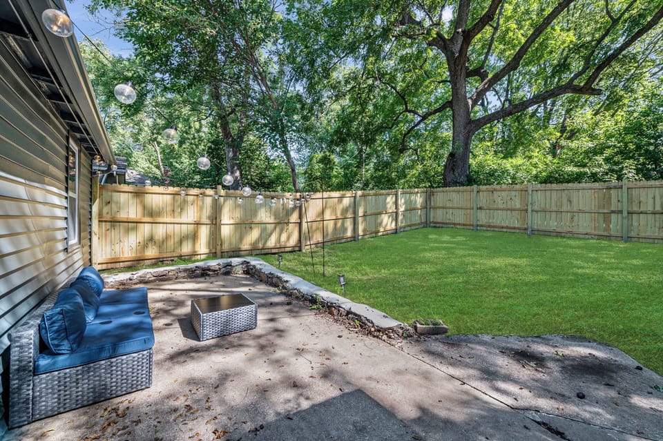 Lots of privacy in the large back yard. More seating available that is not shown