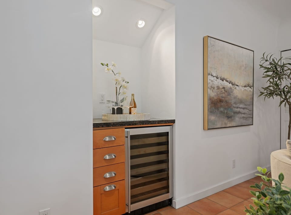Wine fridge and small bar area