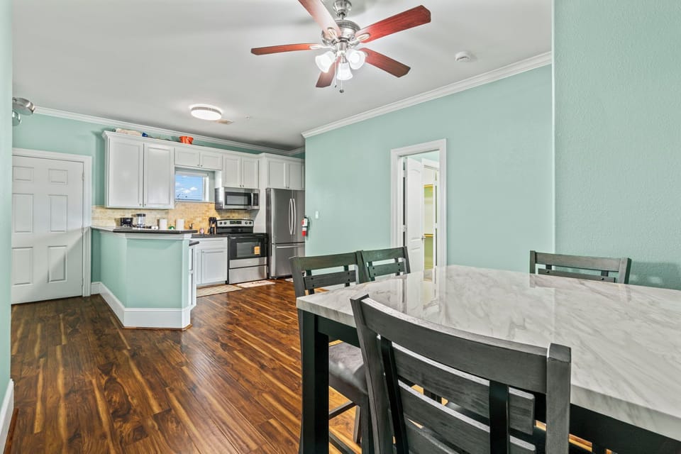 Dining space and kitchen