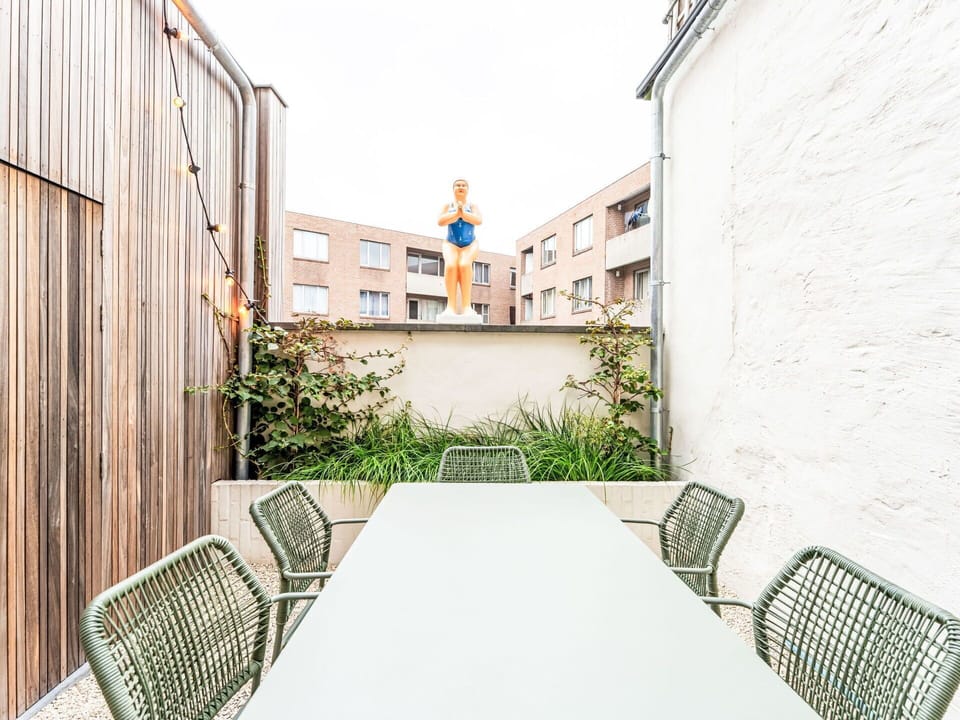 Furniture, Outdoor Furniture, Outdoor Table, Table, Chair, Flowerpot, Kitchen & Dining Room Table, Houseplant, Backyard, Patio