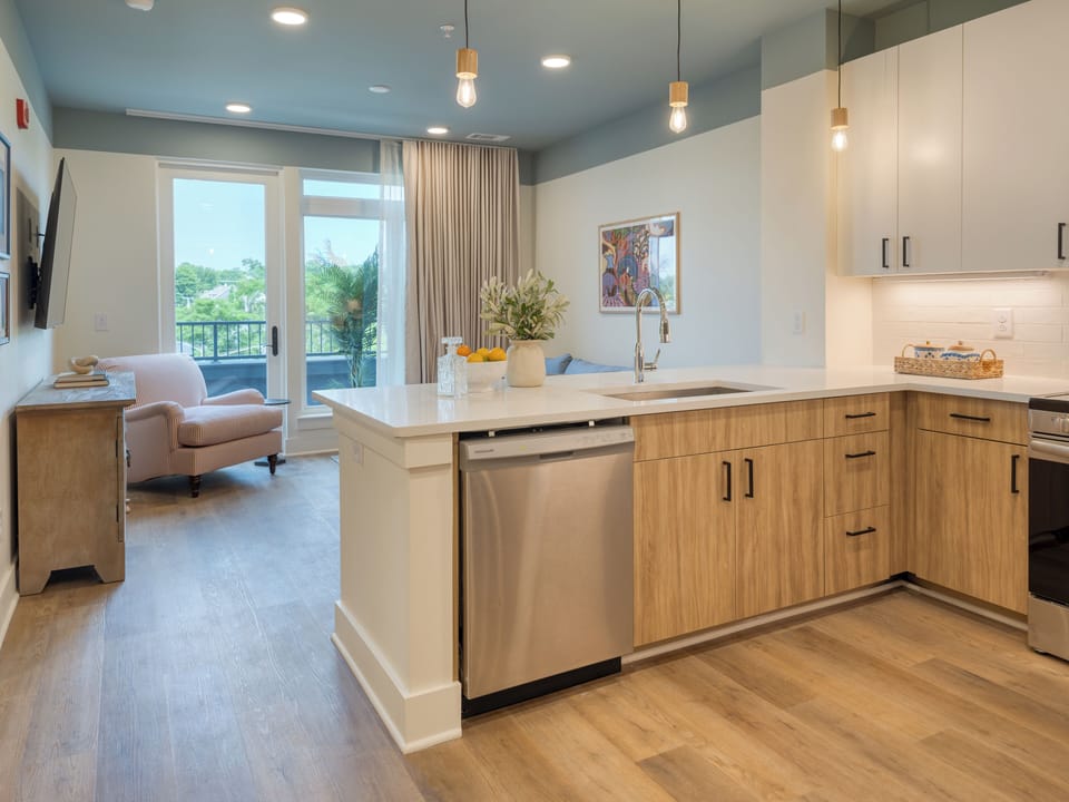 Living room and kitchen area.