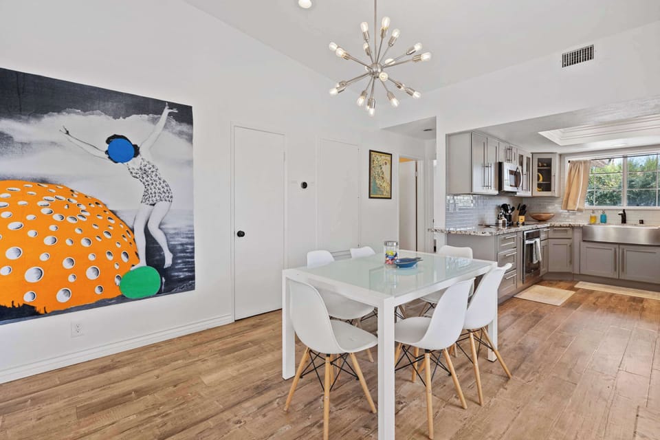 Gather around the table in this bright dining space for six