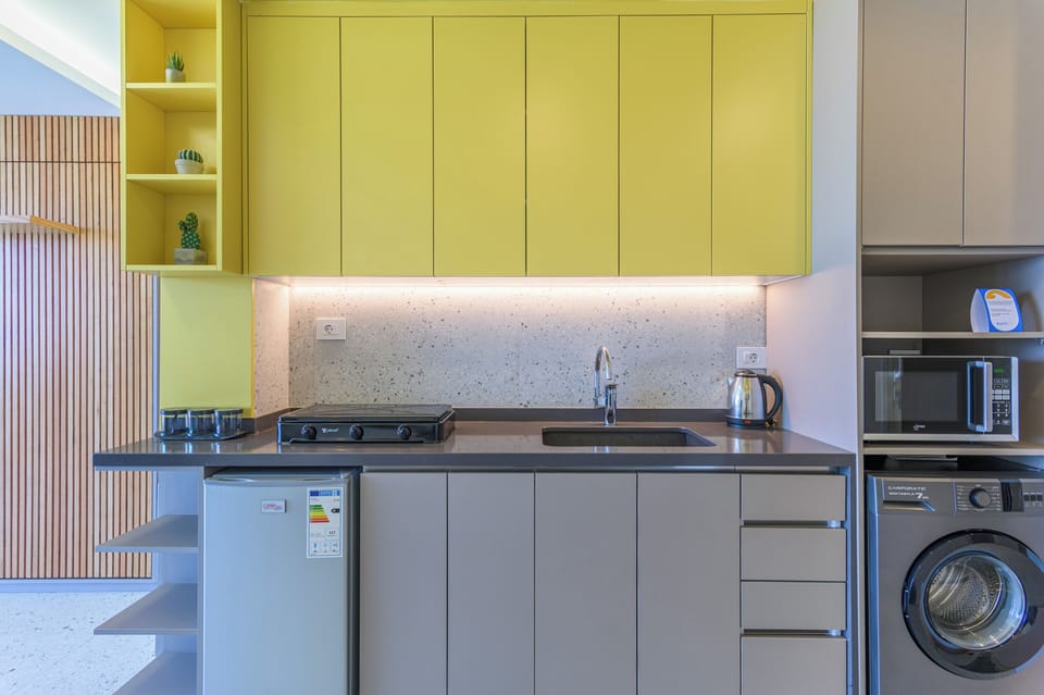 Studio, 1 Double Bed, Balcony, Sea View | Private kitchenette | Mini-fridge, microwave, stovetop, electric kettle