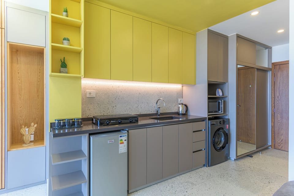 Studio, 1 Double Bed, Balcony, Sea View | Private kitchenette | Mini-fridge, microwave, stovetop, electric kettle