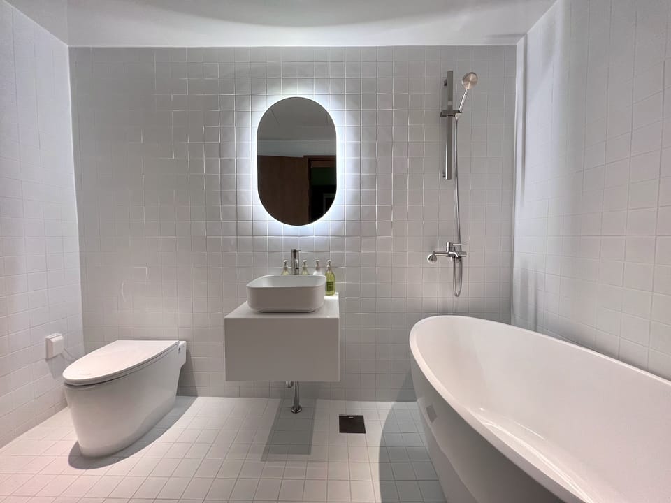 Deluxe Double Room, 1 Queen Bed, Non Smoking, Private Bathroom | Bathroom | Separate tub and shower, free toiletries, hair dryer, slippers