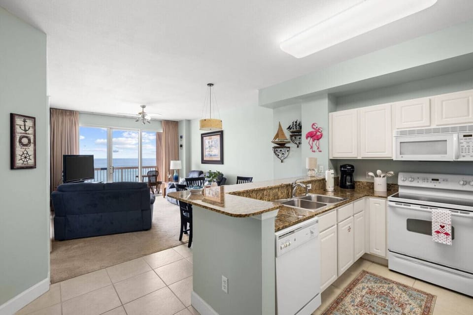 Fully Stocked, Open-Concept Kitchen with Ocean Views, Drip Coffee Maker and Basic Cooking Necessities