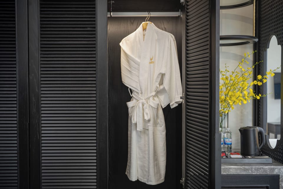 Designer toiletries, bathrobes, slippers, bidet