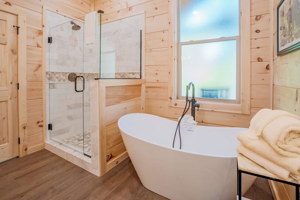 Main Level Primary Bathroom with Shower and Soaking Tubs