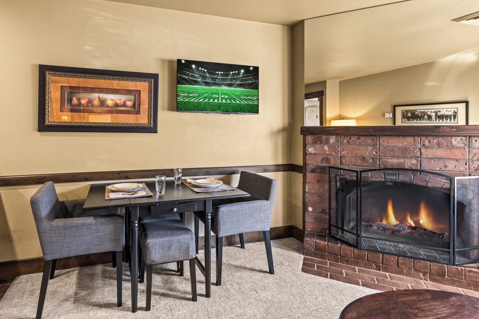 Cozy up by your crackling fireplace while enjoying meals at your intimate dining table.