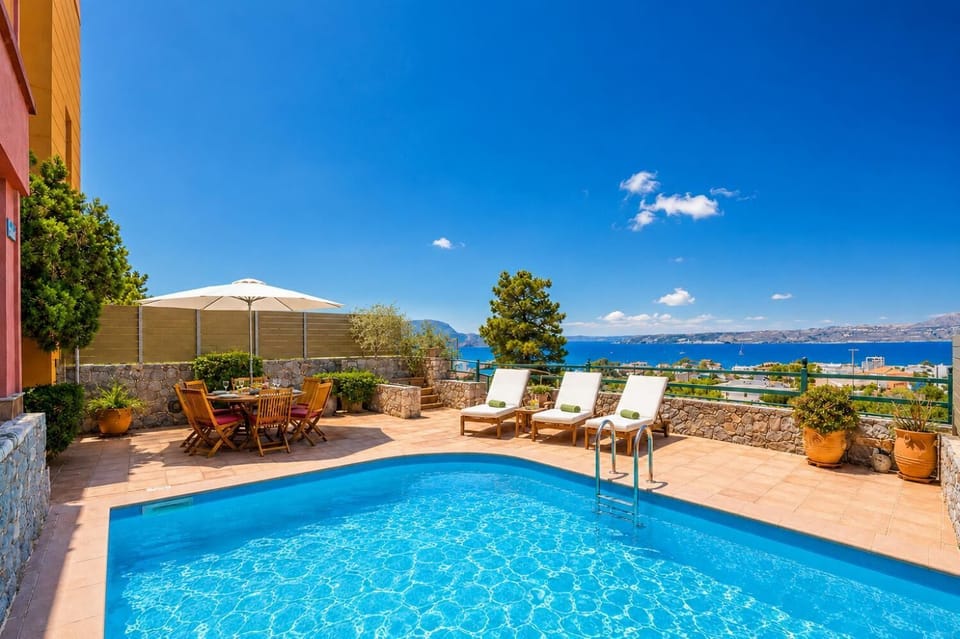 Private pool and terrace with sea views